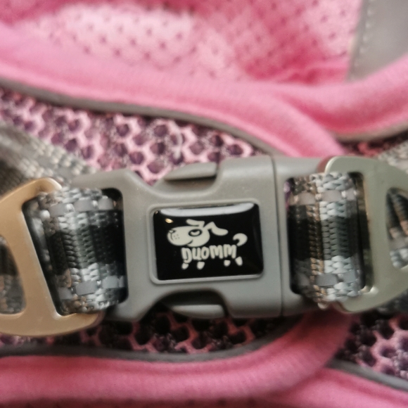 Small Dog / cat Harness Pink Grey Gray reflective velcro clip Duomm leash New - Picture 2 of 11